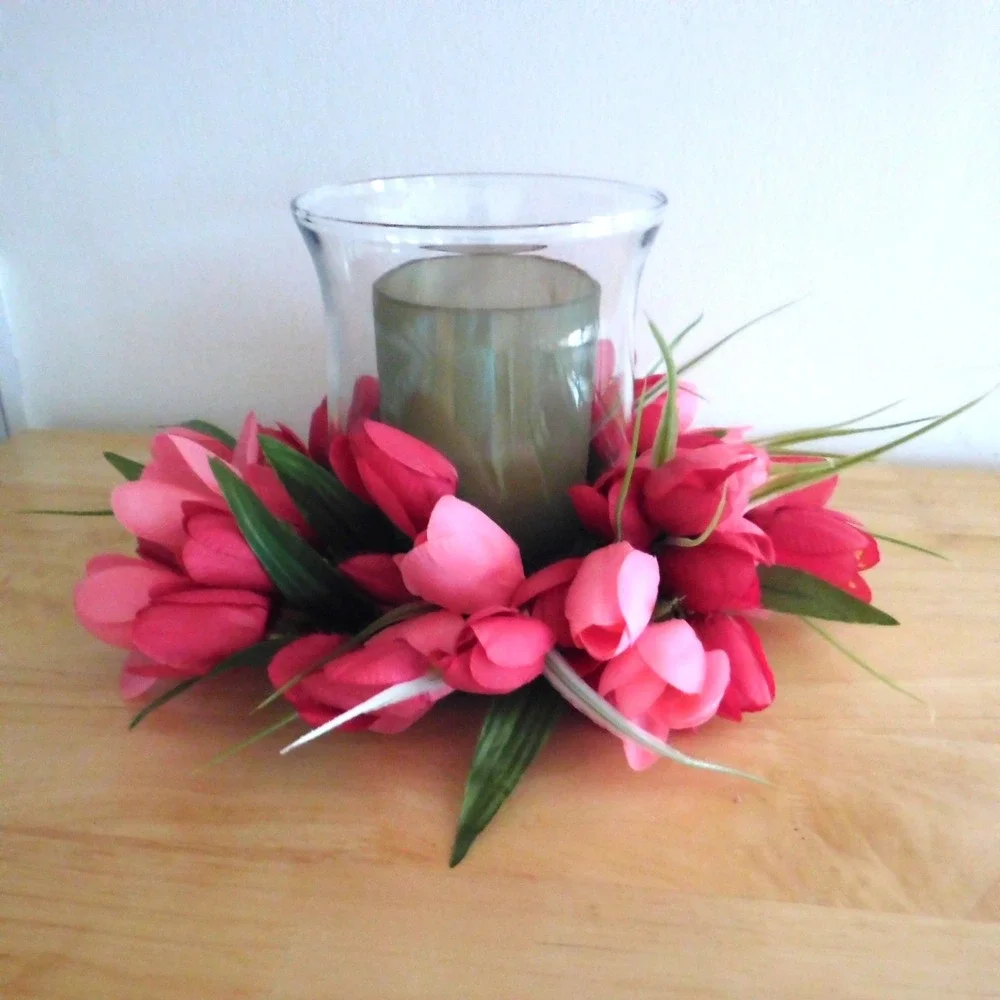 Artificial Tulip Pink Red mini Wreath 12